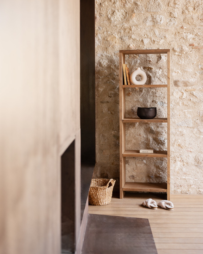 Solid wood dark oak tone shelf, 180x60cm.