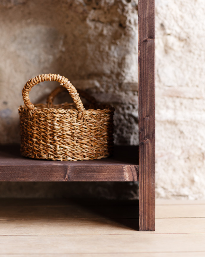 Solid walnut tone wooden shelf measuring 180x60cm