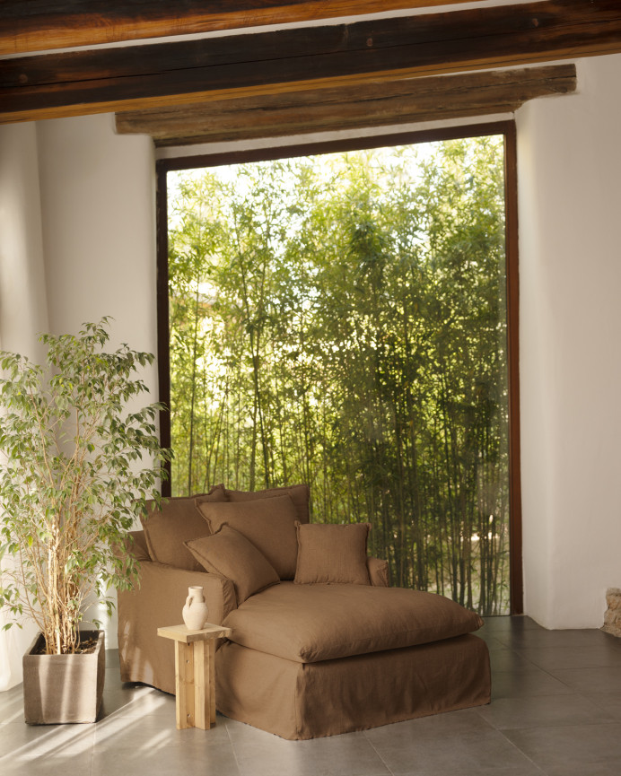 Cotton and linen armchair cover in terracotta color, 115x170cm.
