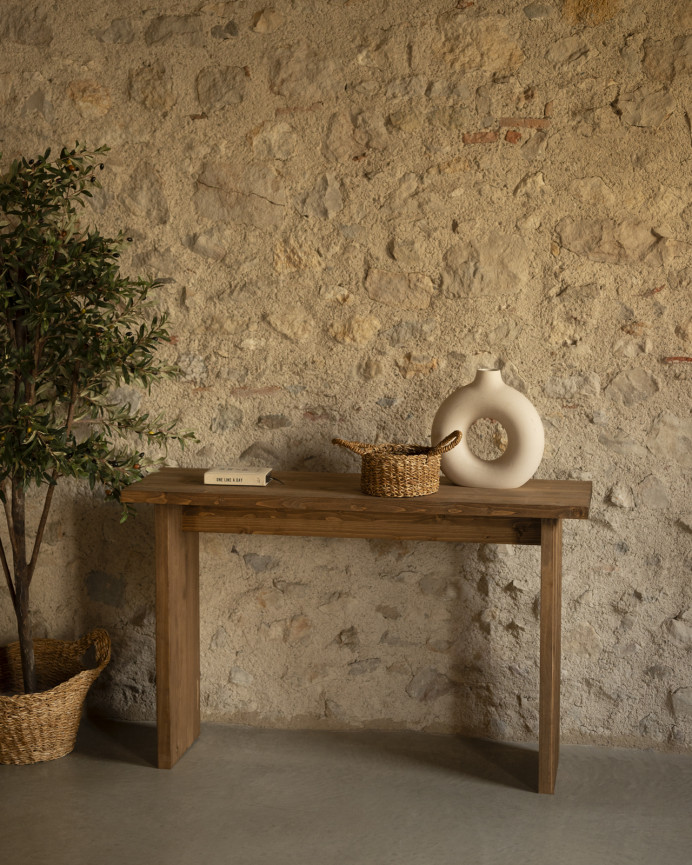 Solid dark oak wood console table measuring 120x80cm.