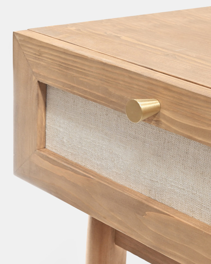 Pack of 2 solid wood nightstands with a dark oak tone and linen drawer, measuring 45x40cm.