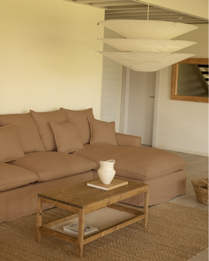 Sofa cover with right-hand chaise longue in terracotta cotton and linen in various sizes.