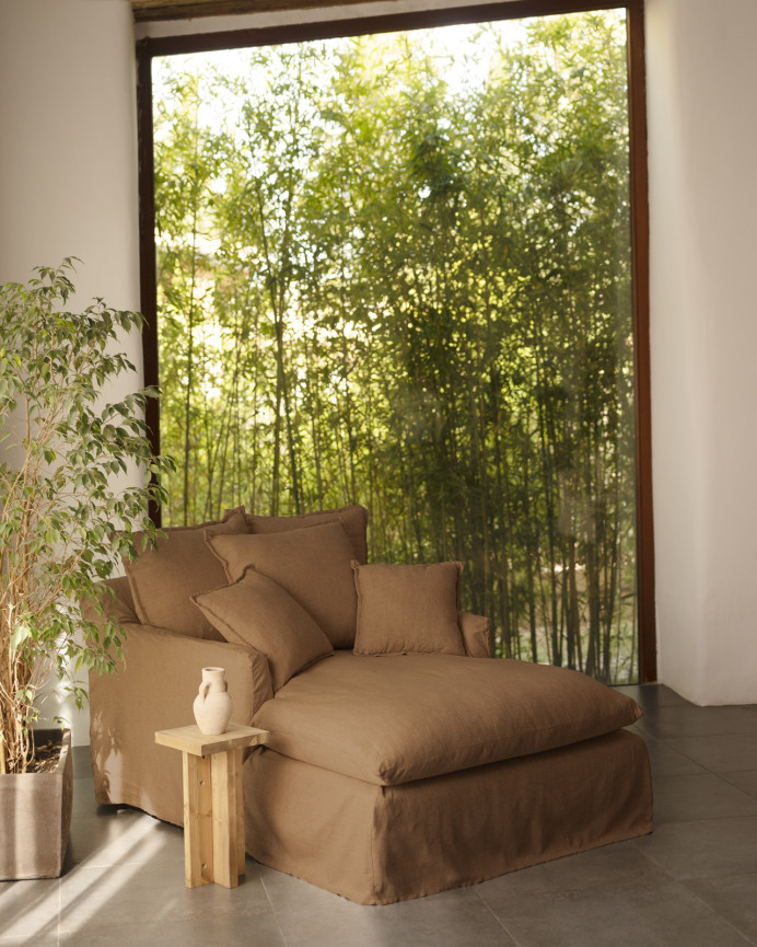 Cotton and linen armchair cover in terracotta color, 115x170cm.