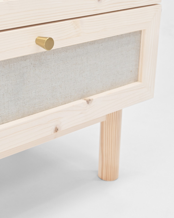 Solid wood and linen dresser with six drawers in a natural tone of 76x120cm.