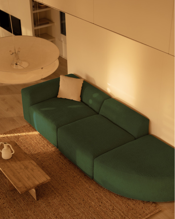 3-module sofa with green boucle curve 320x110cm