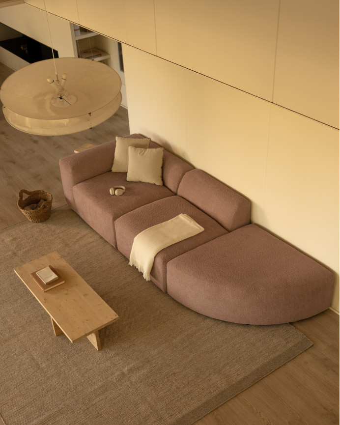 3-module sofa with blush boucle curve 320x110cm.