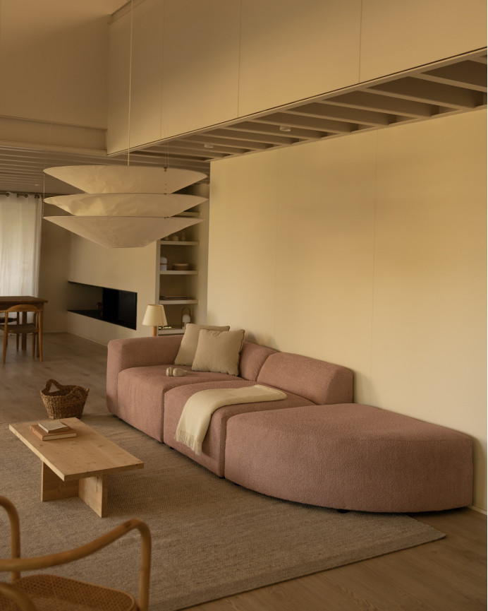 3-module sofa with blush boucle curve 320x110cm.