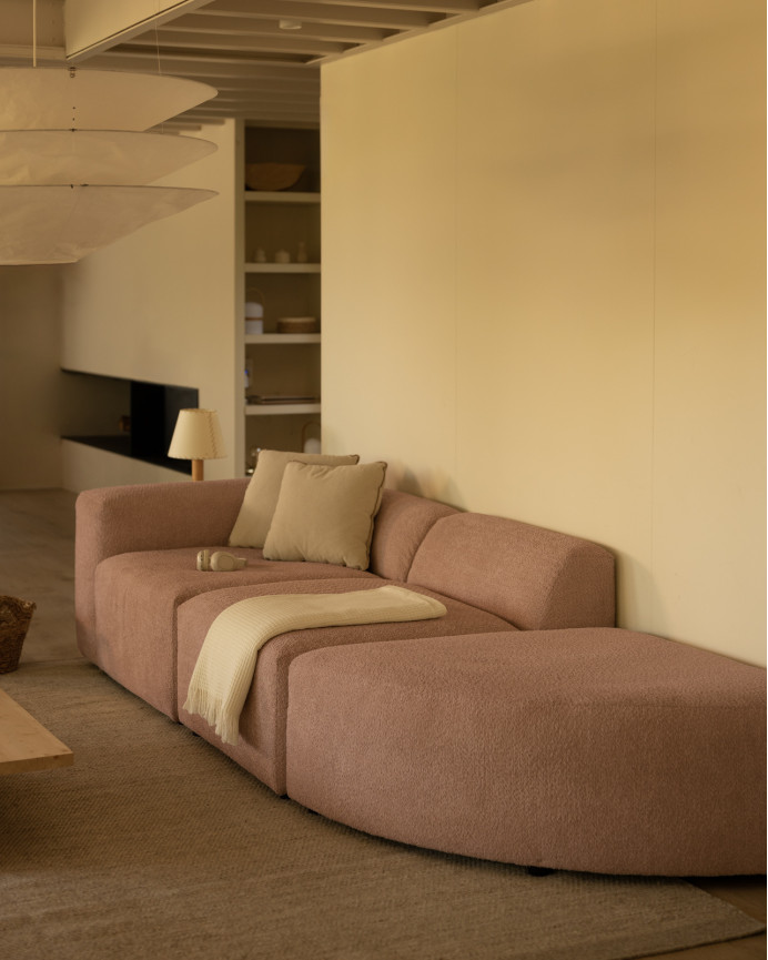 3-module sofa with blush boucle curve 320x110cm.