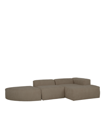 Curved 3-module sofa with brown bouclé chaise longue, 320x172cm.