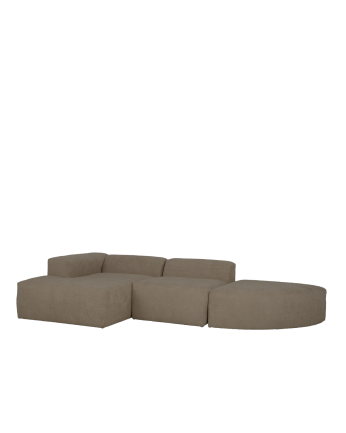 Curved 3-module sofa with brown bouclé chaise longue 320x172cm.
