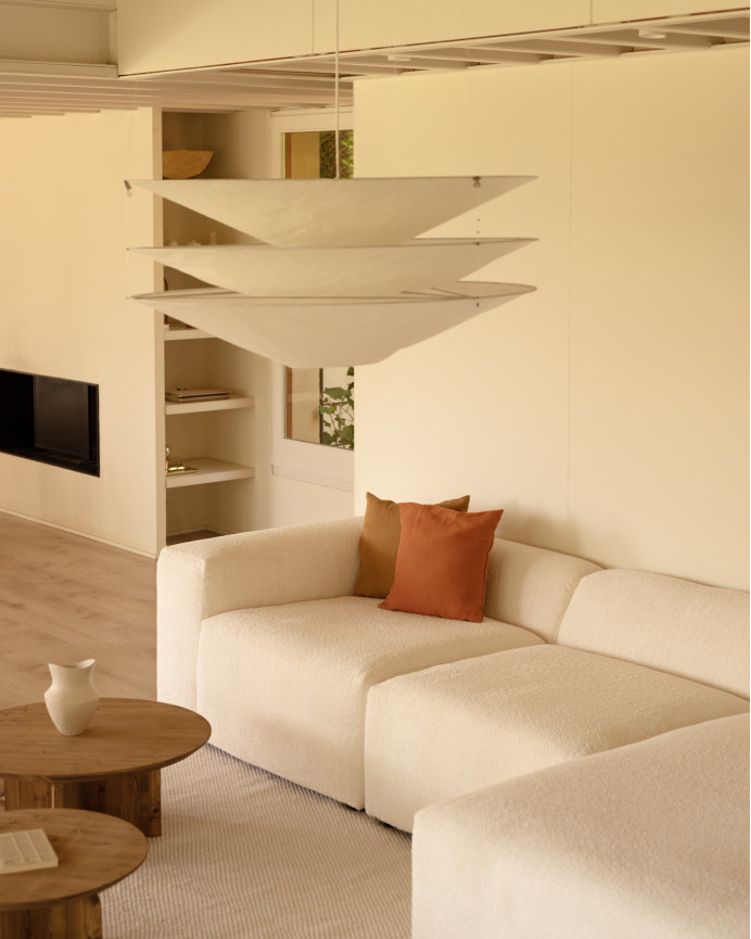 3-module sofa with white bouclé chaise longue 330x172cm