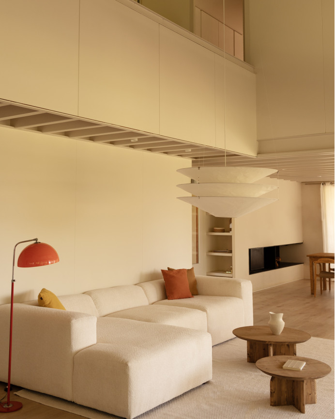 3-module sofa with white bouclé chaise longue 330x172cm