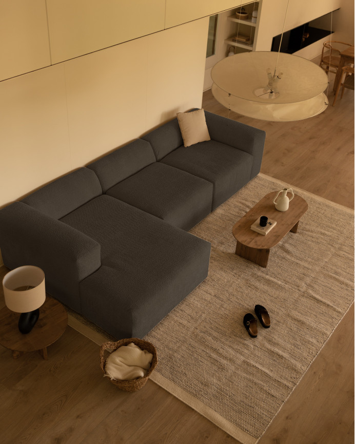 3-module sofa with dark gray bouclé chaise longue 330x172cm