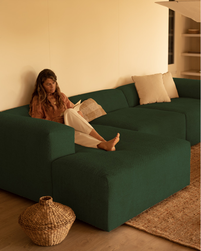 3-module sofa with green bouclé chaise longue 330x172cm