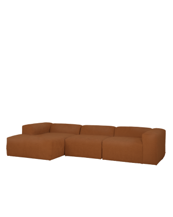 3-module sofa with copper-colored bouclé chaise longue 330x172cm.