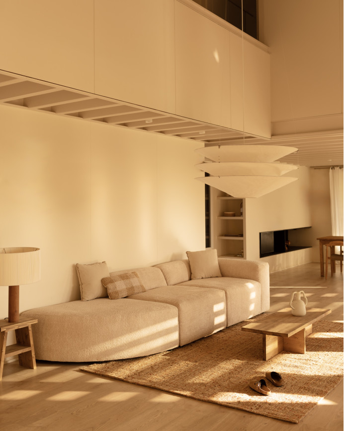 3-module sofa with beige bouclé curved 320x110cm