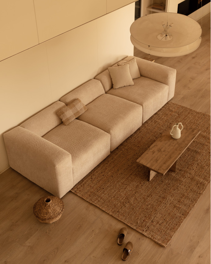 Beige boucle 3-module sofa 330x110cm.