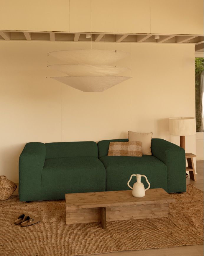 Two-module green bouclé sofa 240x110cm