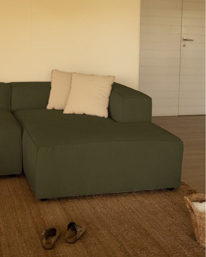 Sofa with green velvet chaise longue in various sizes