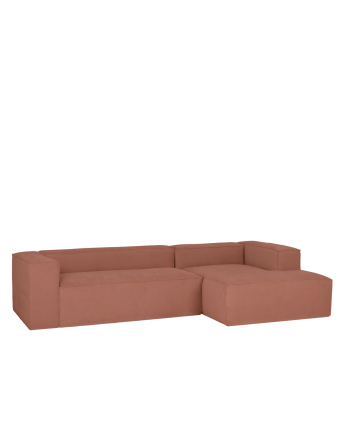 Sofa with coral-colored velvet chaise longue in various sizes