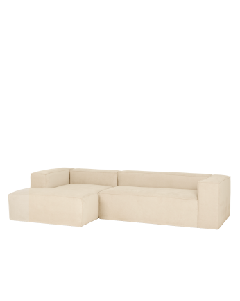 Sofa with white broken chaise lounge in various sizes.