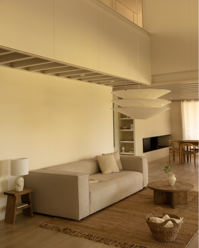 Beige corduroy sofa in various sizes.
