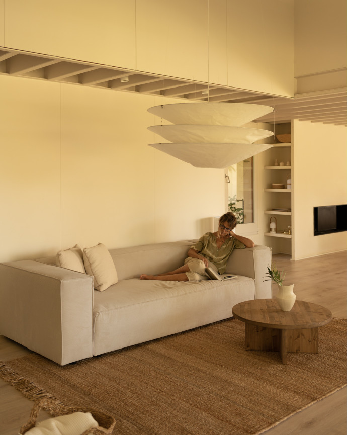 Beige corduroy sofa in various sizes.