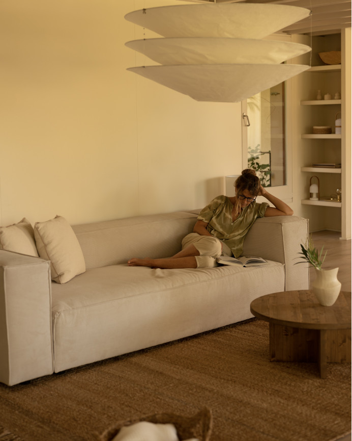 Beige corduroy sofa in various sizes.