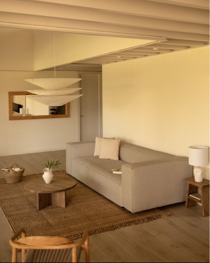 Beige corduroy sofa in various sizes.
