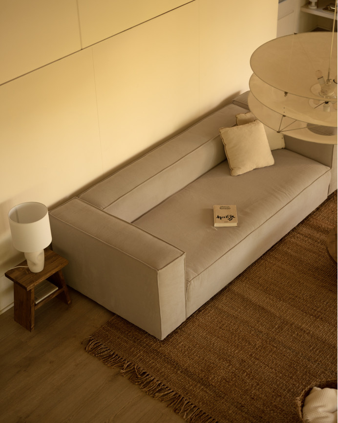 Beige corduroy sofa in various sizes.