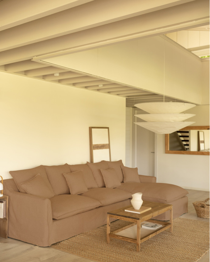 Sofa with removable terracotta colored cotton and linen chaise longue in various sizes