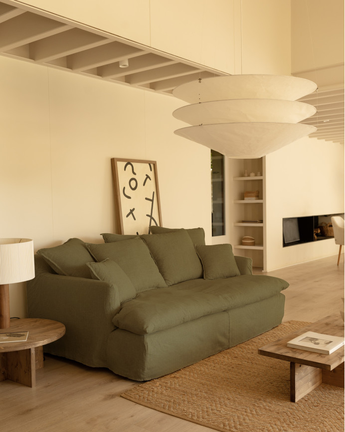 Sofa mid-depth in cotton and linen, removable cover, green color, various sizes.