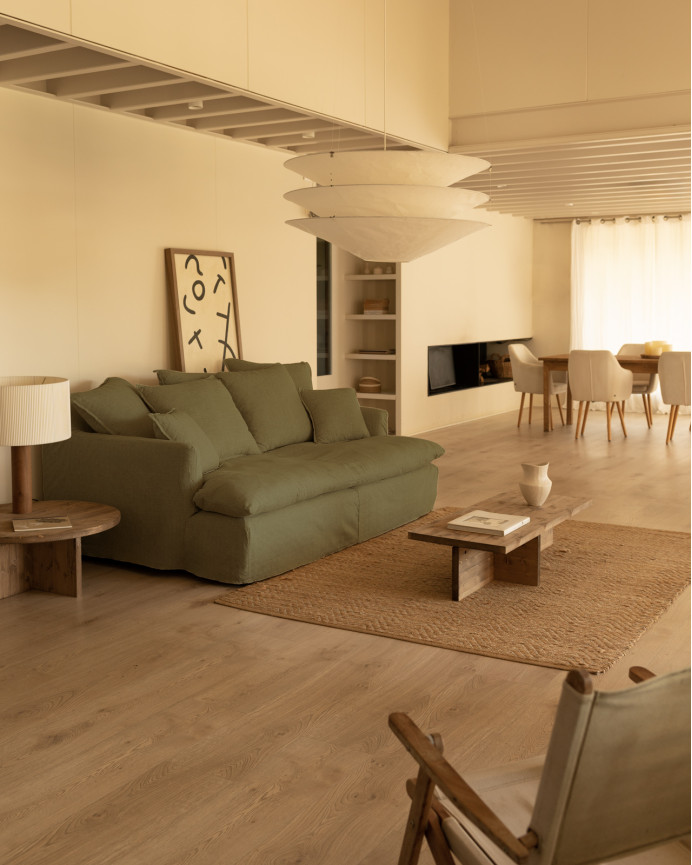 Sofa mid-depth in cotton and linen, removable cover, green color, various sizes.