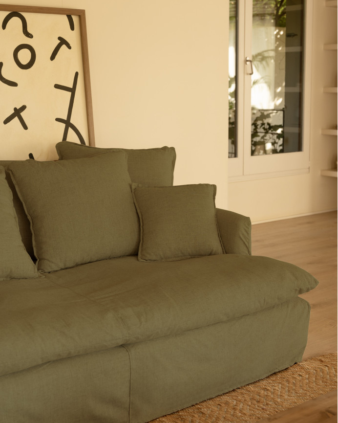 Sofa mid-depth in cotton and linen, removable cover, green color, various sizes.