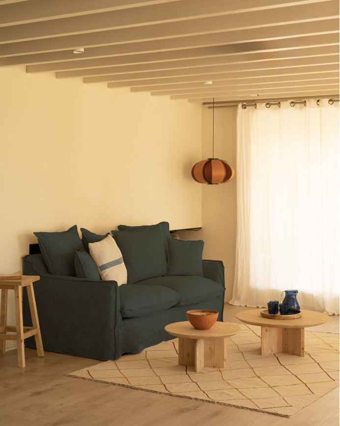 Cotton and linen sofa with removable blue cover, available in different sizes