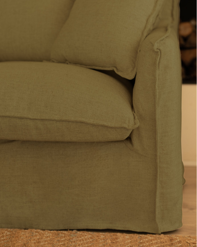 Cotton and linen removable green sofa in various sizes