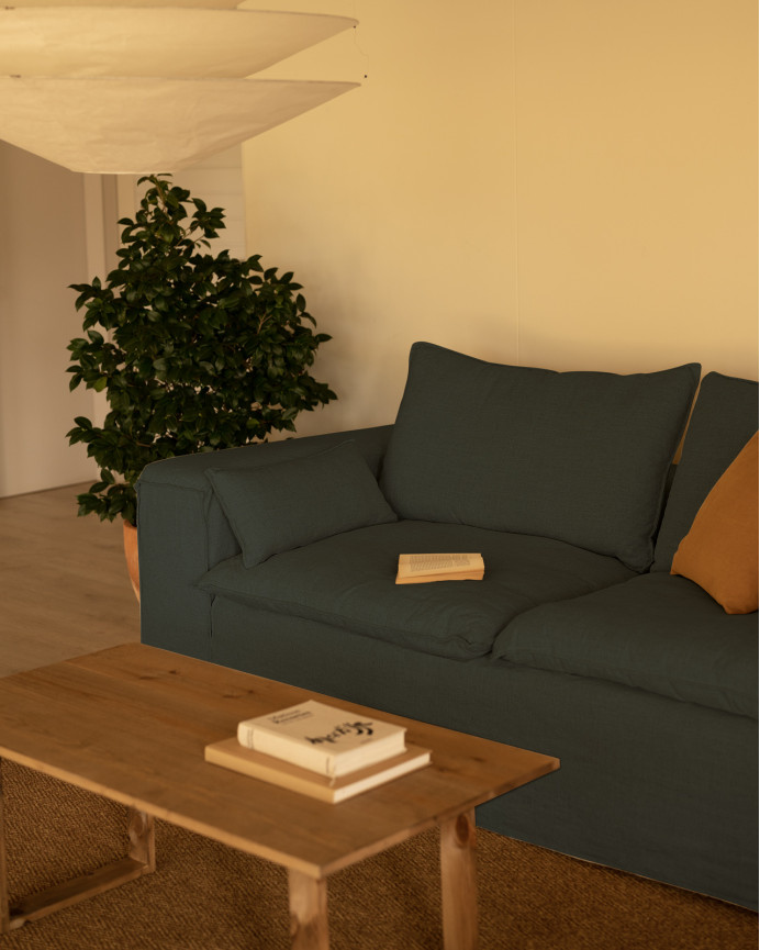 Removable blue linen sofa in various sizes.