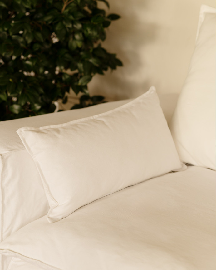 Removable linen sofa in white color, available in various sizes.