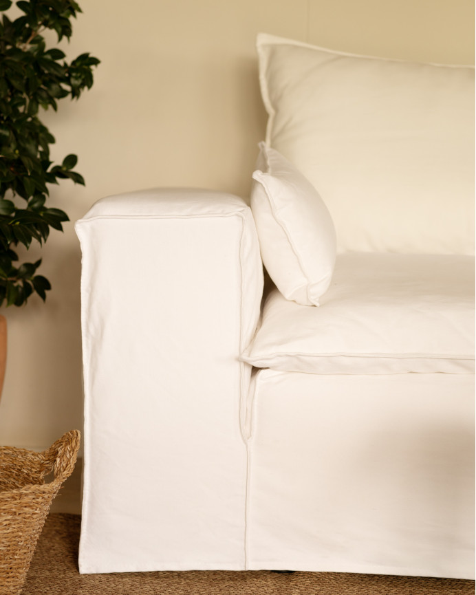 Removable linen sofa in white color, available in various sizes.
