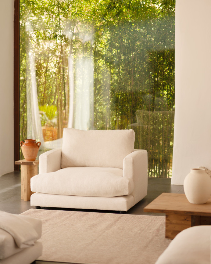 Off-white armchair measuring 105cm