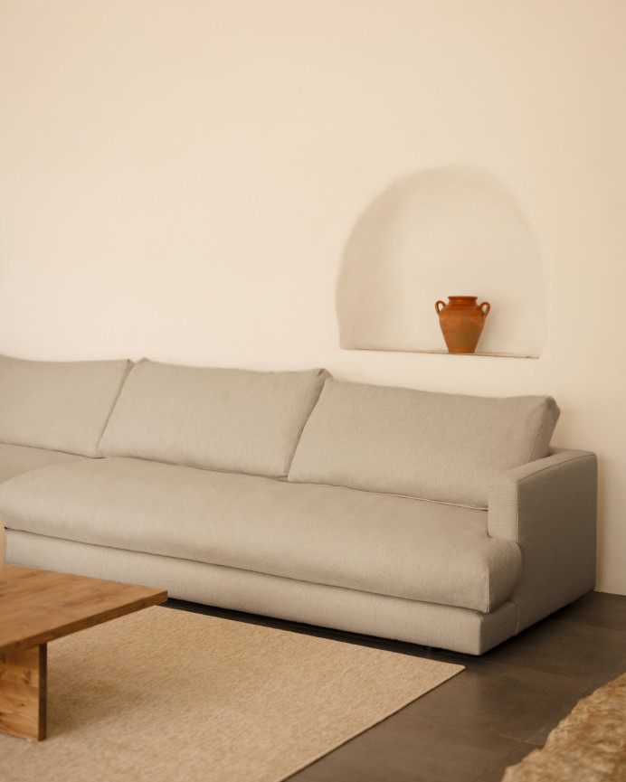 Sofa with light gray chaise longue in various sizes.