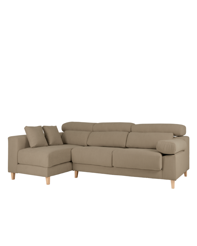 Sofa with brown taupe chaise longue in various sizes.