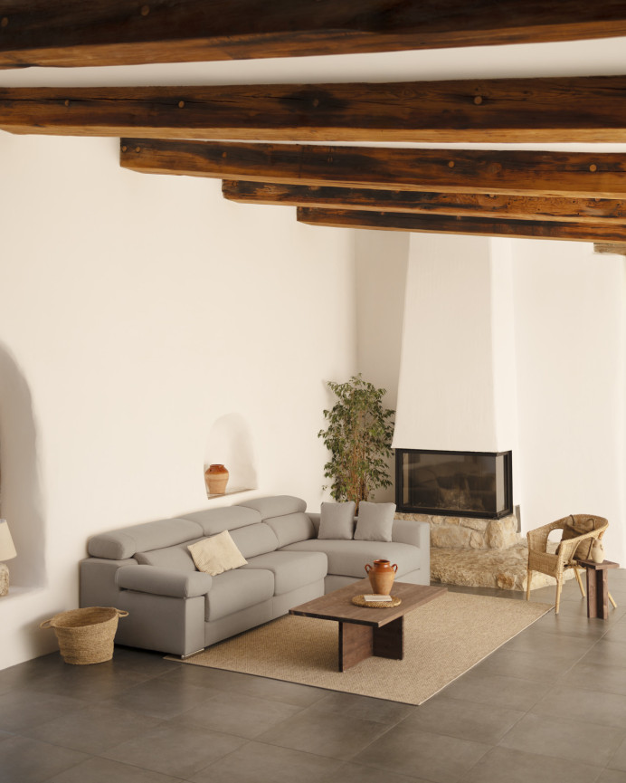 Light gray sofa with chaise longue available in various sizes