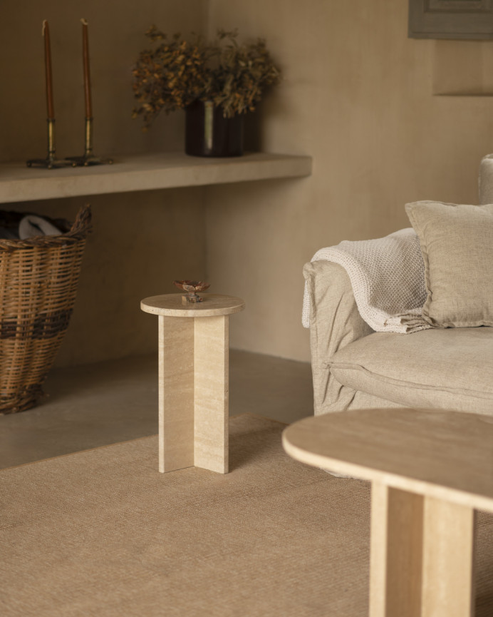 Travertine marble round side table with a diameter of 28cm