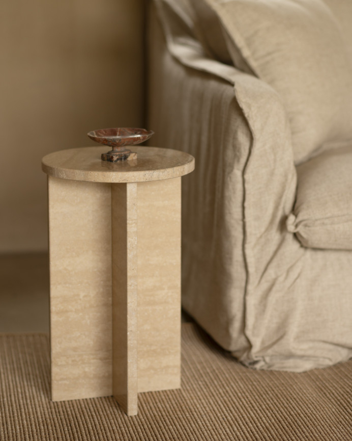 Travertine marble round side table with a diameter of 28cm