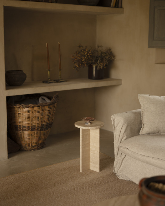 Travertine marble round side table with a diameter of 28cm