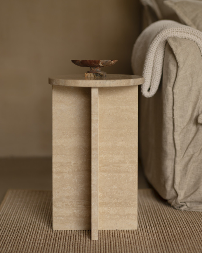 Travertine marble round side table with a diameter of 28cm