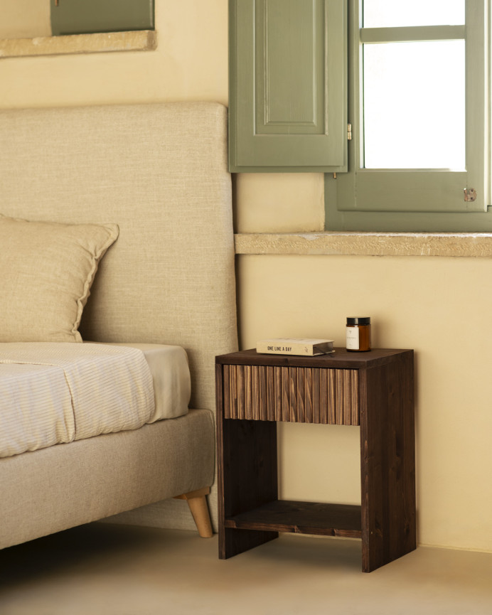 Solid wood nightstand with a walnut-toned drawer in various sizes