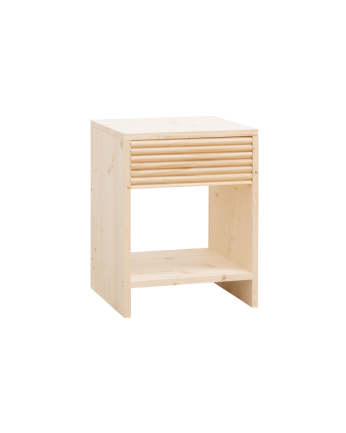 Solid wood bedside table with a natural-tone drawer in various sizes