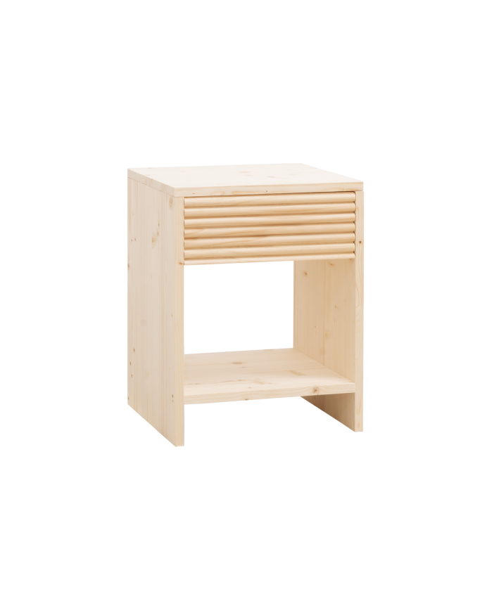 Solid wood bedside table with a natural-tone drawer in various sizes